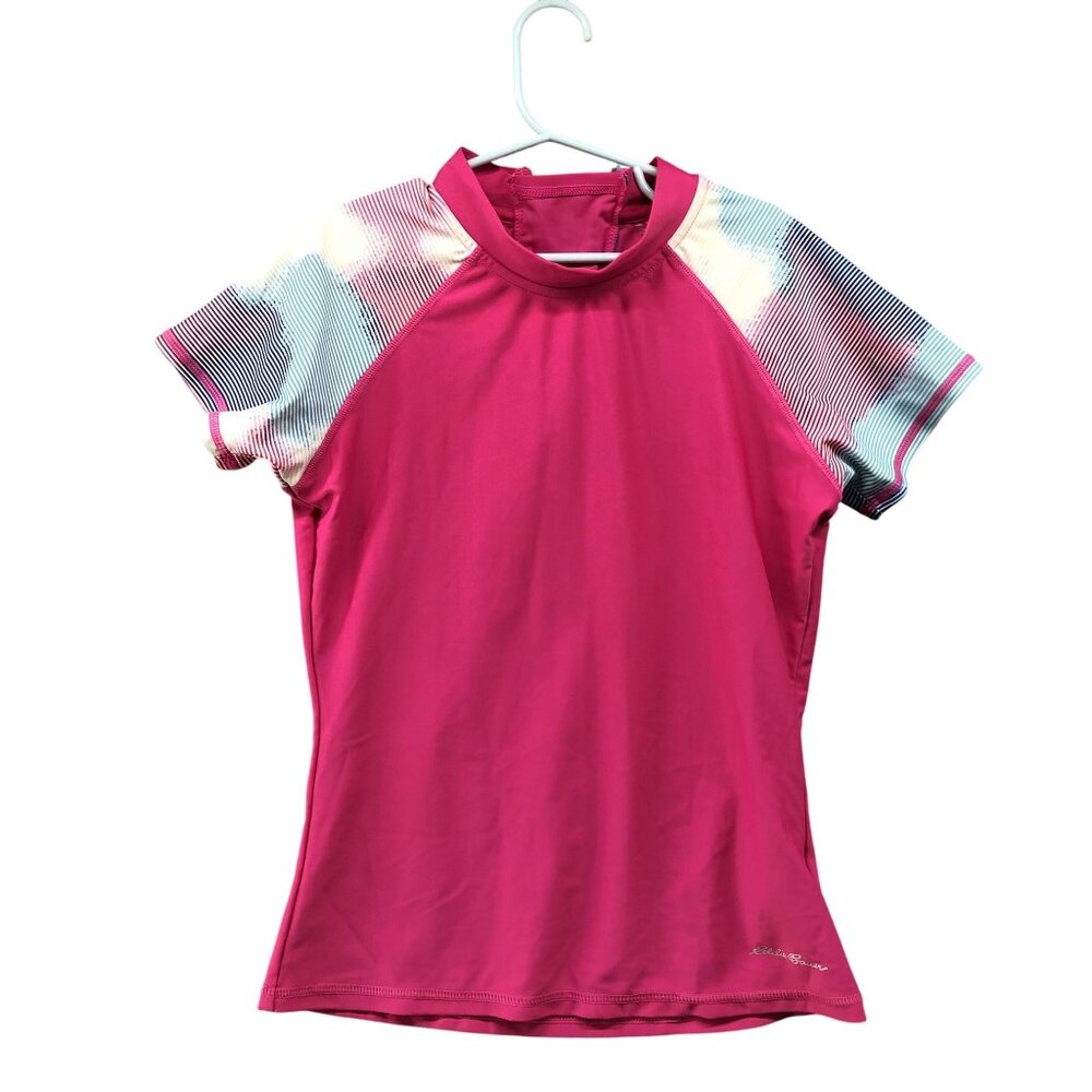 Eddie Bauer Short Sleeve Rash Guard Girls M 10-12 Pink‎ Swim Top